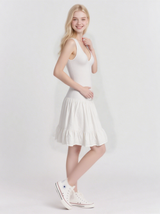 Women's Casual Summer Sleeveless Knee-Length Dress with Ruffled Hem and Spaghetti Straps