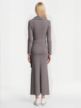 Women's long sleeve lapel single-breasted jacket and mid-length skirt two-piece set