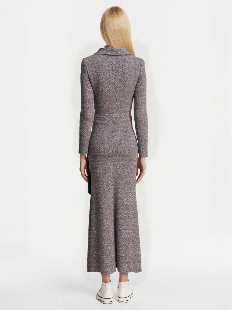 Women's long sleeve lapel single-breasted jacket and mid-length skirt two-piece set