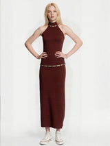 Women's sexy halter neck high collar sleeveless elegant party and wedding guest formal long dress