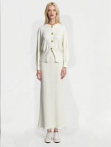 Women's autumn and winter knitted two-piece set, stylish and versatile long sleeve knitted cardigan outfit, jacquard sweater coat, loose fit casual knitted pants two-piece set.