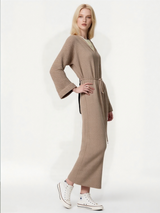 Women's V-neck cashmere knit dress, long sleeve, loose fit, casual dress