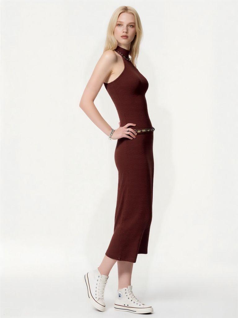 Women's sexy halter neck high collar sleeveless elegant party and wedding guest formal long dress