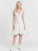 Women's Casual Summer Sleeveless Knee-Length Dress with Ruffled Hem and Spaghetti Straps