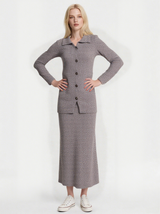 Women's long sleeve lapel single-breasted jacket and mid-length skirt two-piece set