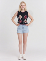 Women's jacquard round collar knitted vest, summer top vest