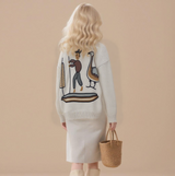 Women's embroidered cardigan sweater with button front, twisted knit jacket with pockets.