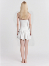 Women's Casual Summer Sleeveless Knee-Length Dress with Ruffled Hem and Spaghetti Straps