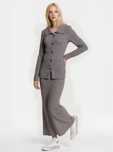 Women's long sleeve lapel single-breasted jacket and mid-length skirt two-piece set