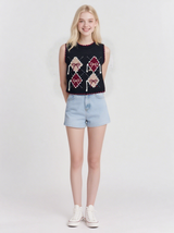 Women's jacquard round collar knitted vest, summer top vest