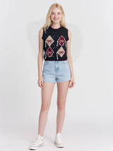 Women's jacquard round collar knitted vest, summer top vest