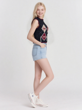 Women's jacquard round collar knitted vest, summer top vest